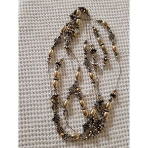 Dabby Reid Mixed Metal 1 Strand Beaded Necklace Silver/Gold Tone Boho 88in Long